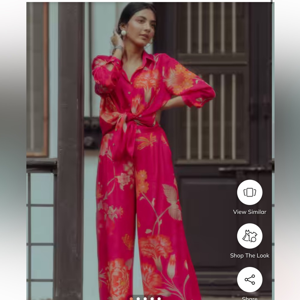 Pink Pure Crepe Printed Floral Straight Collar Shirt And Pant Set